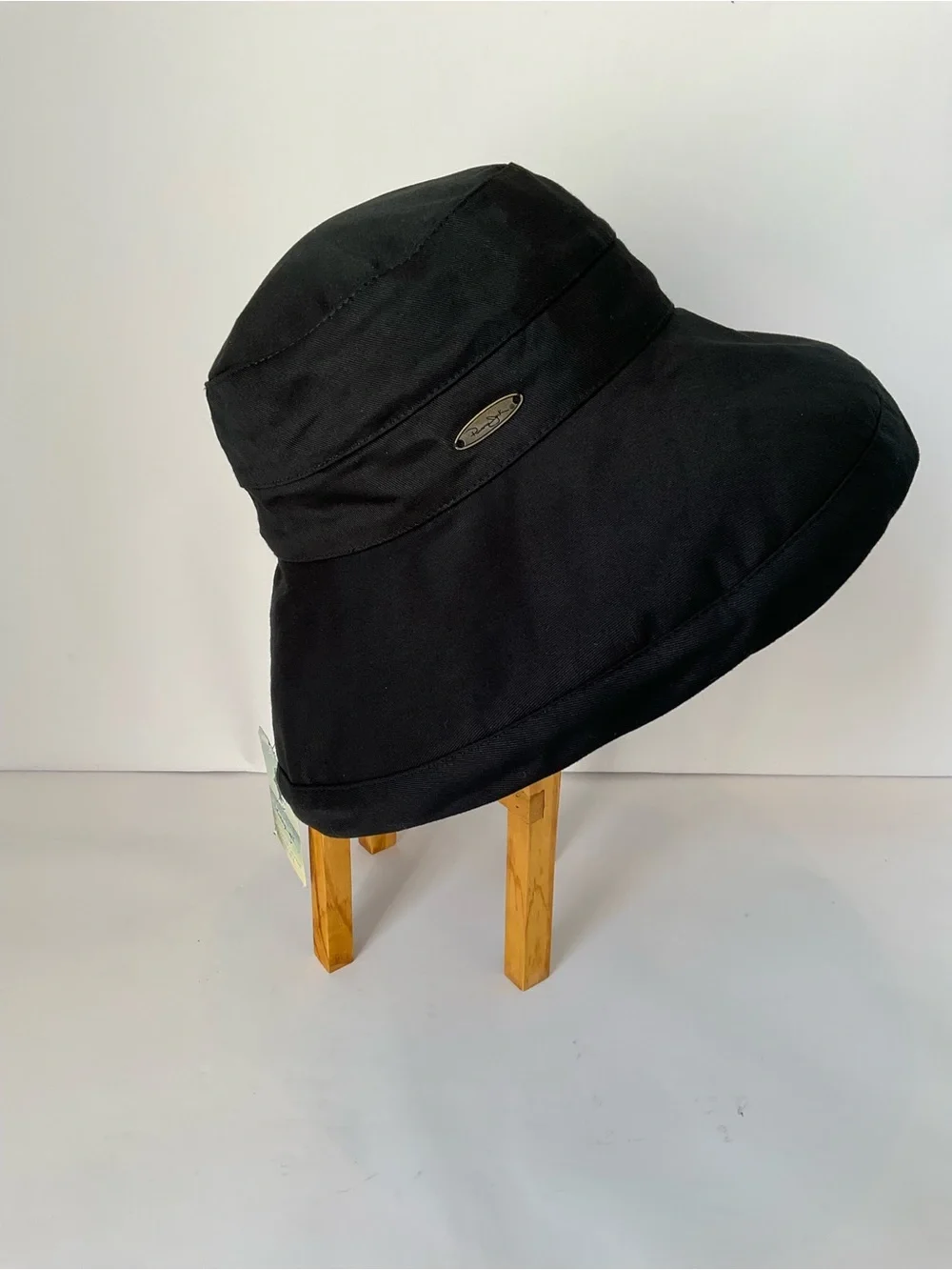 NWT Panama Jack Black Cotton Wide Brim Bucket Sun Hat